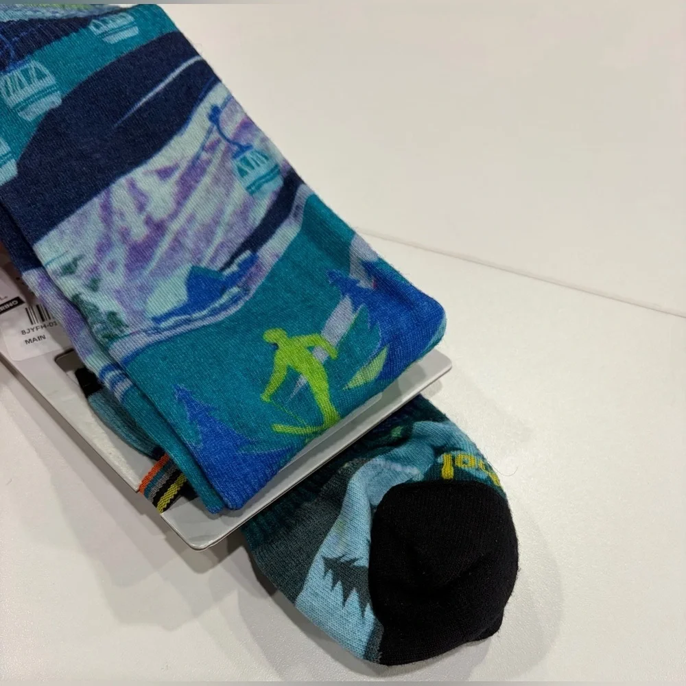 SmartWool Women's Small Ski Zero Cushion Town Print Socks Merino Wool NWT Blue